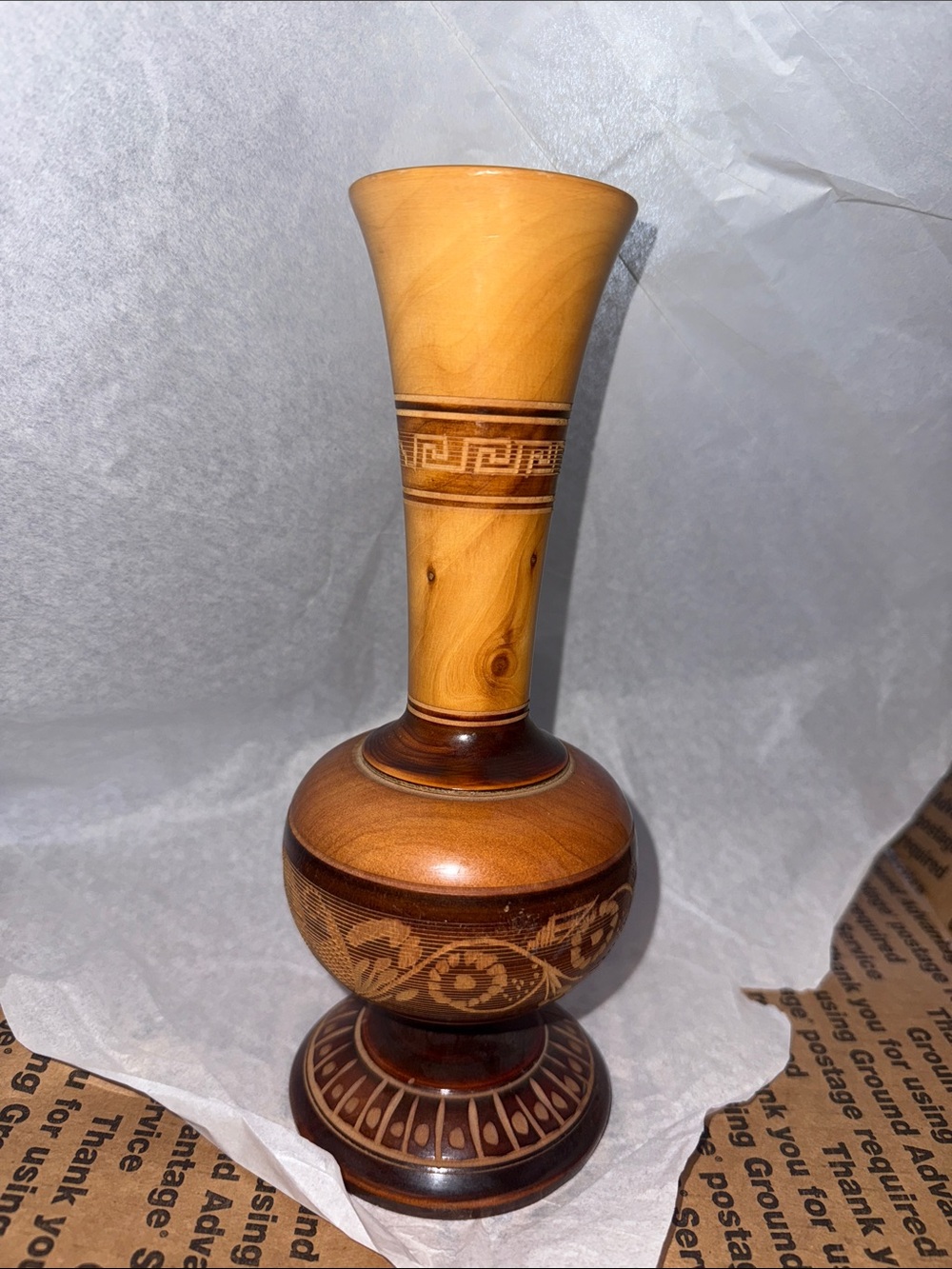 Handcrafted Wooden Decorative Vase - Natural Brown